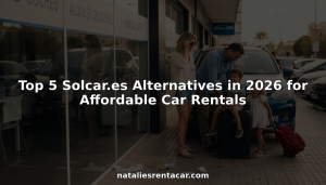 Family picking up car at Alicante rental office