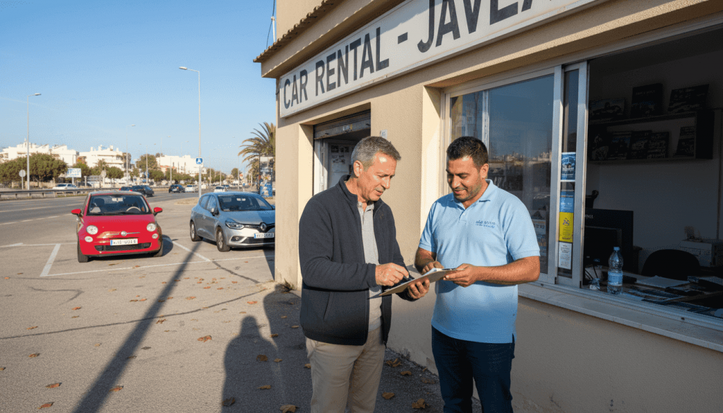 Couple picking up rental car in Javea