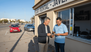 Couple picking up rental car in Javea